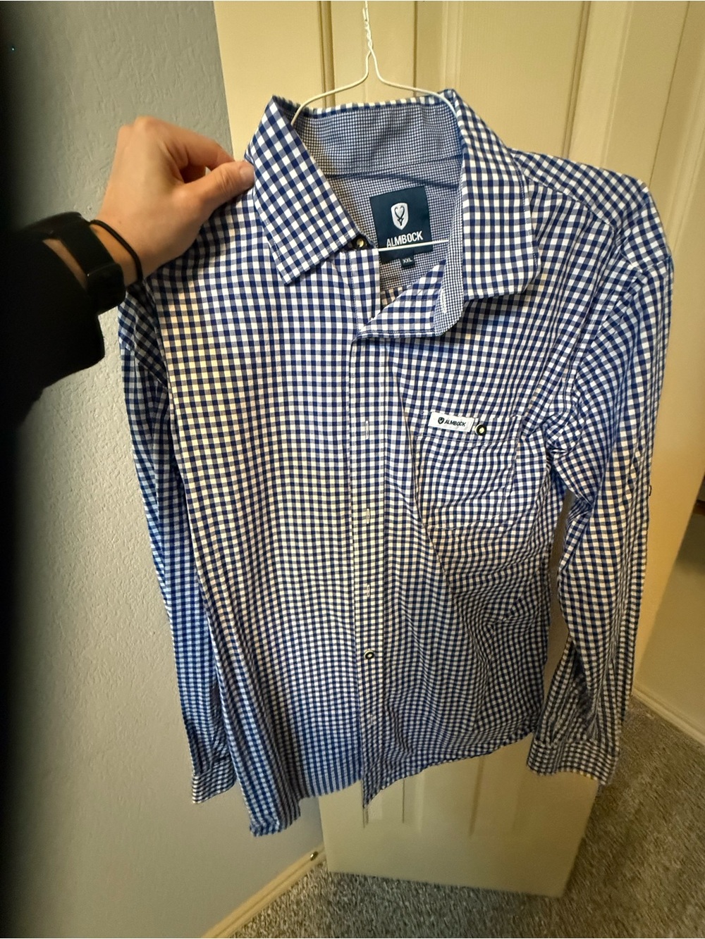 Men's Blue Gingham Button-Down Shirt